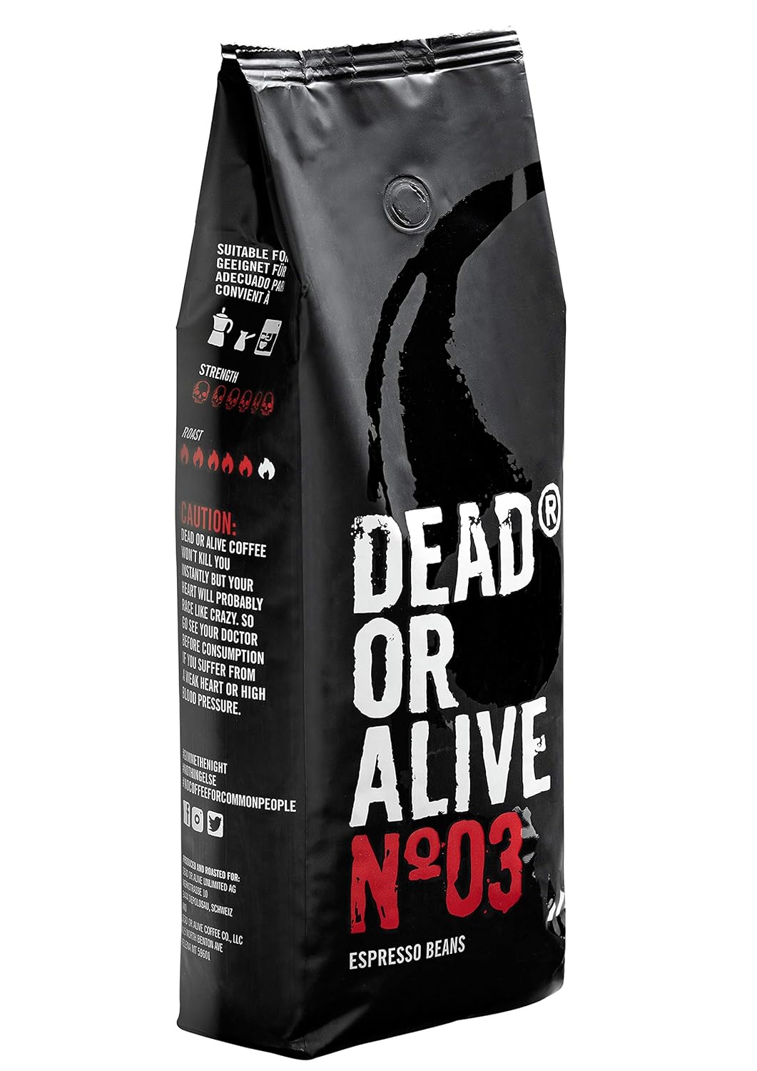 DEAD OR ALIVE Espresso No3 Kaffeebohnen - Extra starke koffeinreiche - 