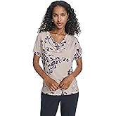 Calvin Klein Womens Short Sleeve Cowl Neck Extended Shoulder Blouse