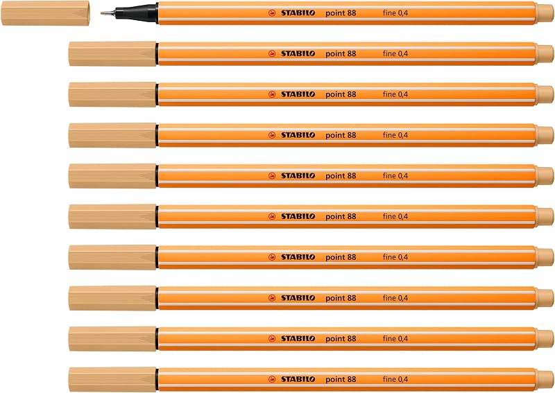 STABILO point 88 Fineliner Pack of 10 Light Ochre 0.4 mm Hexagonal