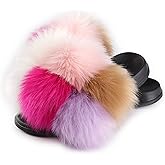 HIPRETTYUS Women's Faux Fur Slides, Open Toe Cute Fur Slippers, Indoor or Outdoor Comfortable Furry Slide Sandals With Fluffy Fur