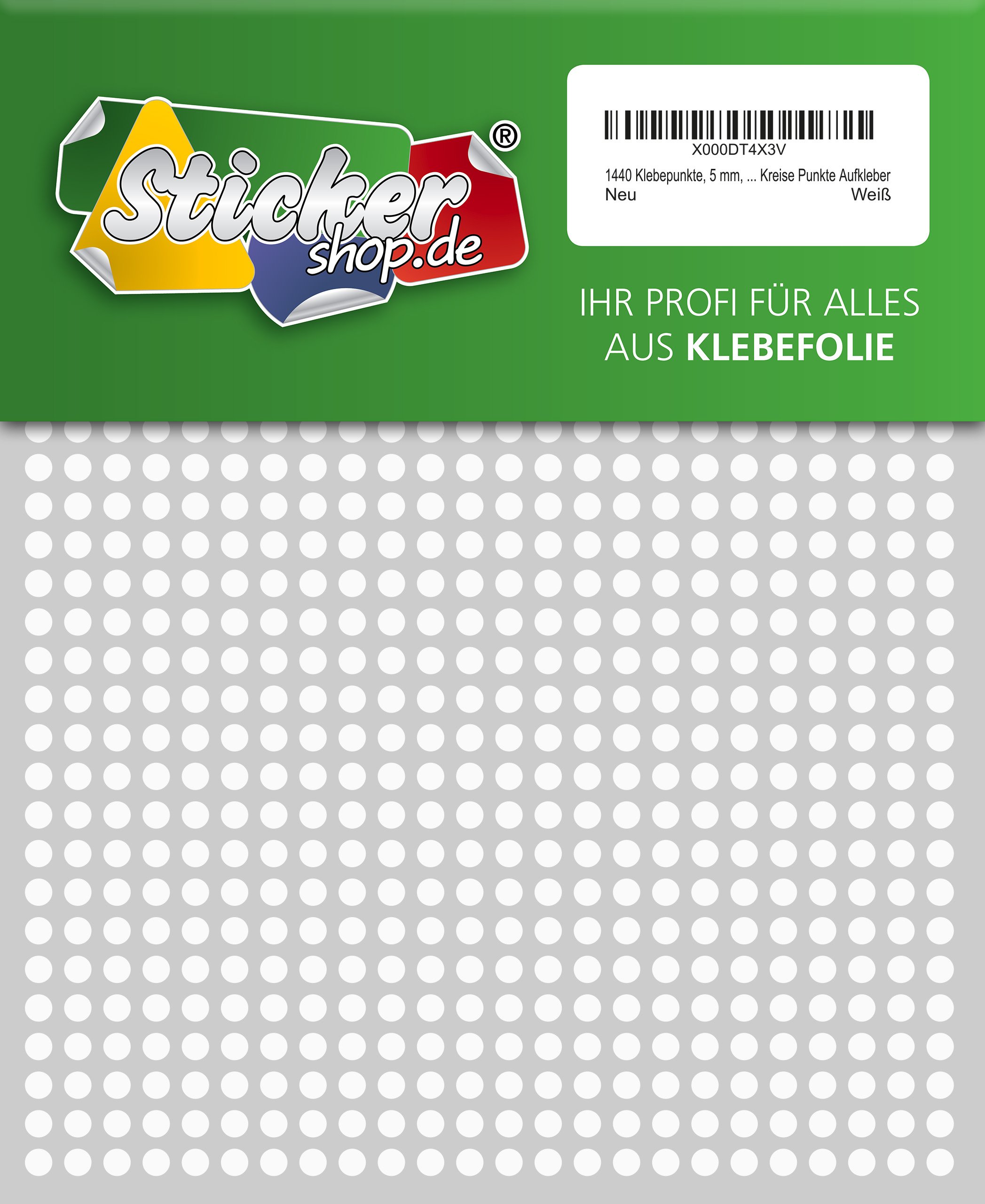 1440 Sticky Dots, 5 mm, White, PVC, Weatherproof, Coding Dots, Circles Dots Stickers