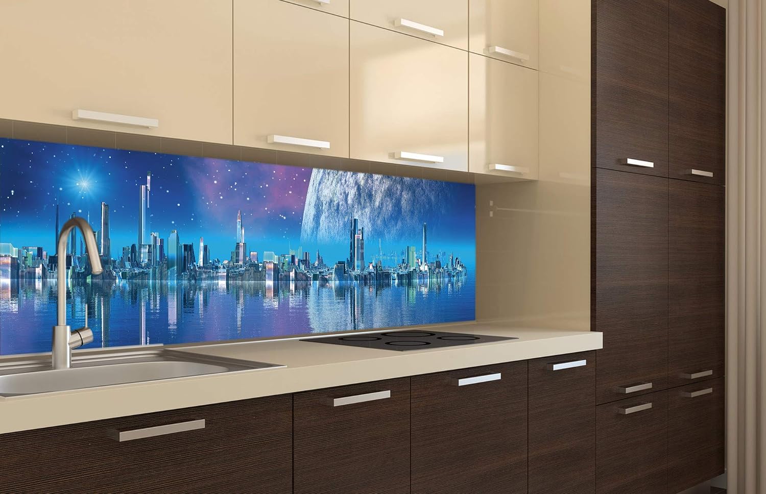 DIMEX LINE Peel and Stick Kitchen Backsplash Sticker Futuristic City, Blau, 180 x 60 cm - Image 3