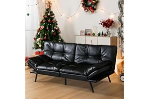 Hcore Convertible Futon Sofa Bed,Balck Memory Foam Sofa Loveseat,Small Euro Lounger Sofa Foldable Loveseat with Armrests for Compact Living Spaces,Apartment,Dorm,Studio,Guest Room,Home Office