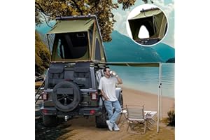 HEYFUN Explorer Plus Rooftop Tent Hardshell with Side Awning, Air Conditioner Outlet with Bracket, Luggage Racks&Replaceable Netting Rain Curtain, Truck Bed Tent for Camping, Pop Up SUV Roof Top Tent