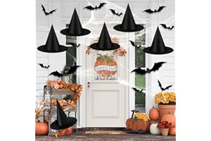 JMUQ 6 PCS Halloween Witch Hats,Hanging Witch Hats,With 3D Bats Stickers Witch Costume Accessory Decorations for Halloween Decorations Indoor Outdoor Yard Party Decorations