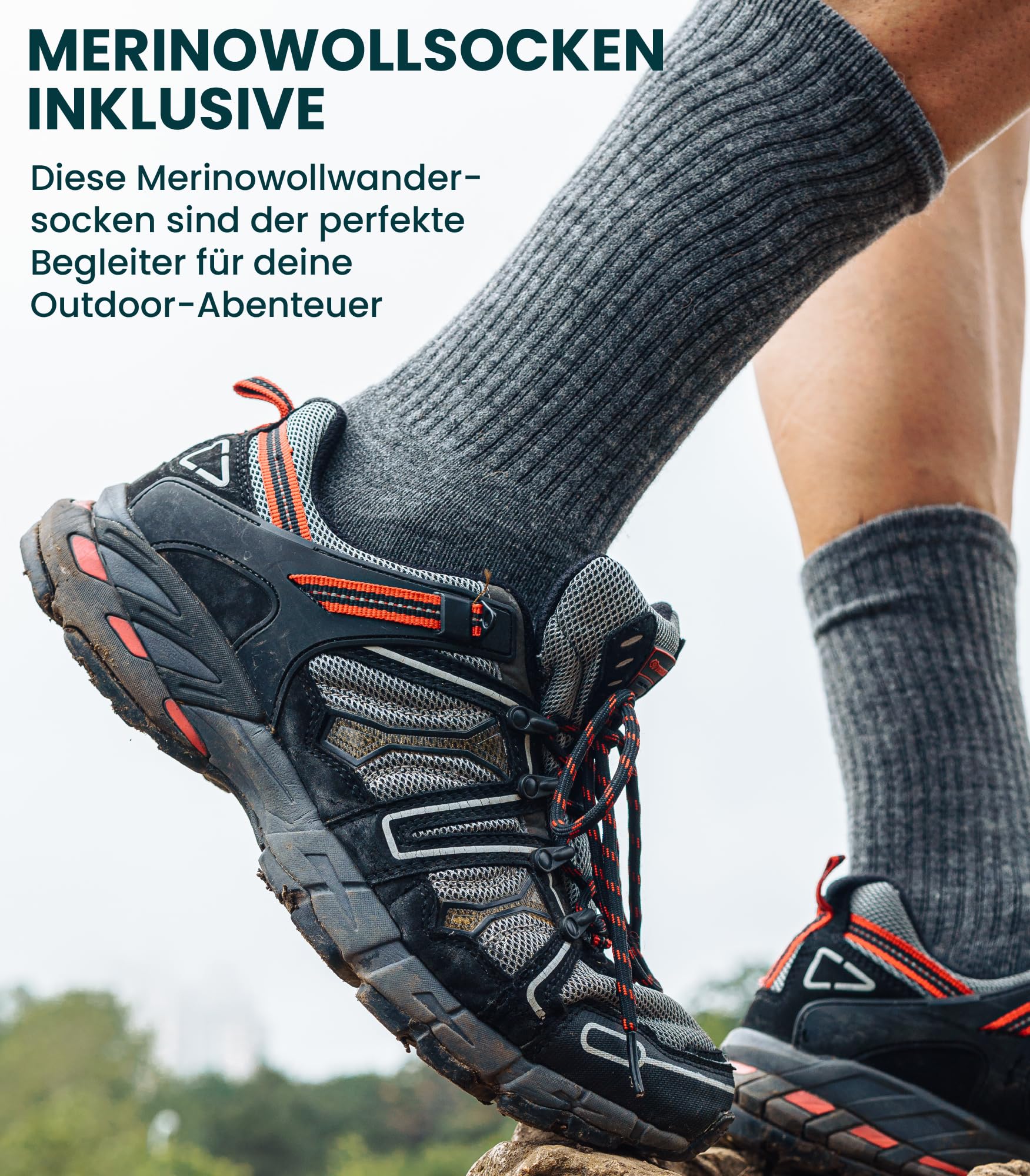 Premium Merino Shirt Herren Kurzarm - Atmungsaktiv Geruchshemmend Thermooberteile zum Wandern + Wanderwollsocken (Medium, Black Ink) 5