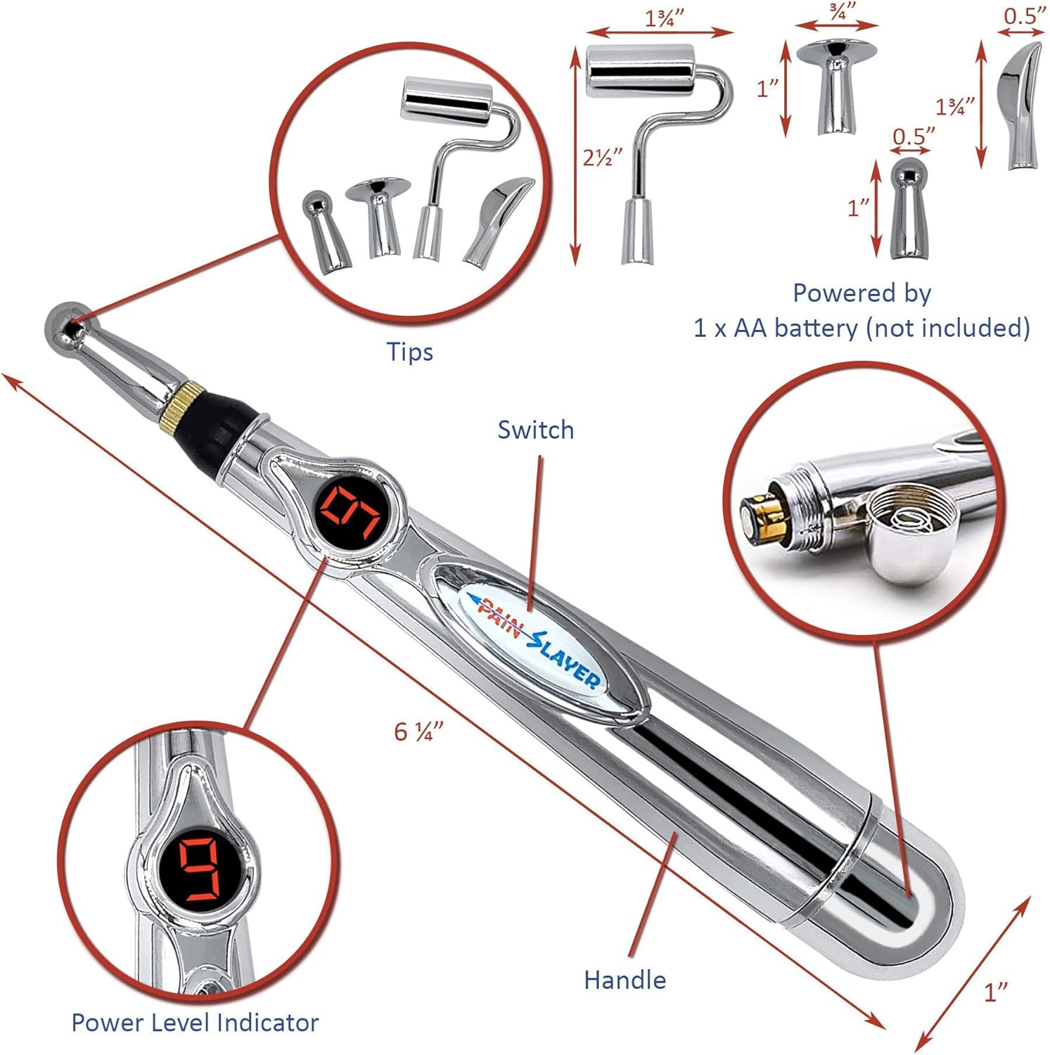 PAINSLAYER Acupuncture Pen with 5 Massage Heads Plus Massage Therapy Machine Function Energy Pain Therapy Relief, Electric Acupuncture Pen,Electro Acupuncture,2 Devices in ONE Box: Health & Personal Care
