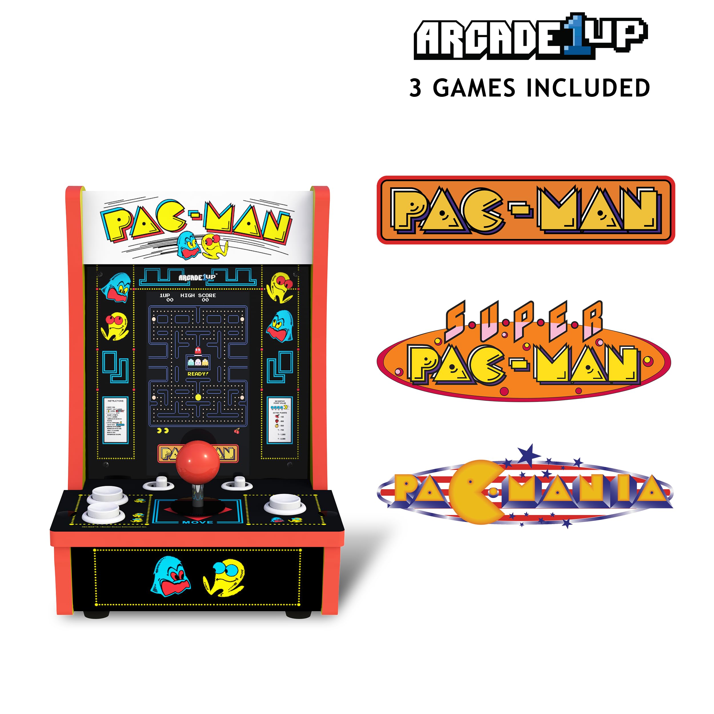 Arcade1Up PAC-Man Countercade – 3 Classic Games, Retro Game Console for Home, Portable Console with 7-inch Screen, Table-top Video Game for Game Room