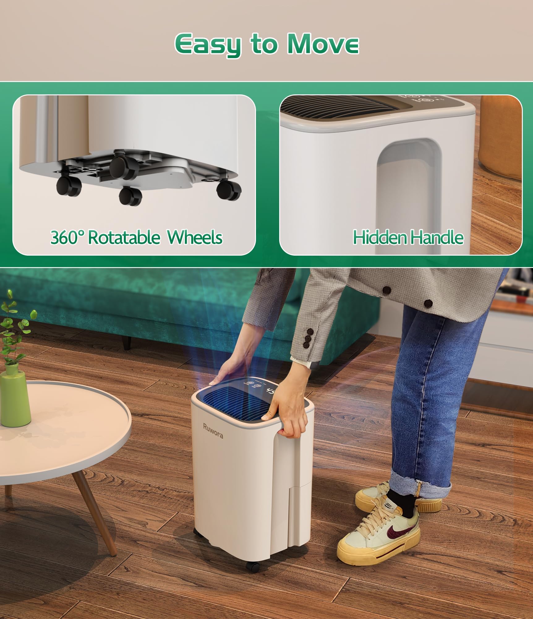 Dehumidifier 2500 Sq.Ft 30 Pint, Dehumidifiers with Drain Hose, 0.66 Gallon Water Tank, RUWORA Dehumidifiers for Home Basement Bedroom Bathroom, Overflow Protection, 24H Timer
