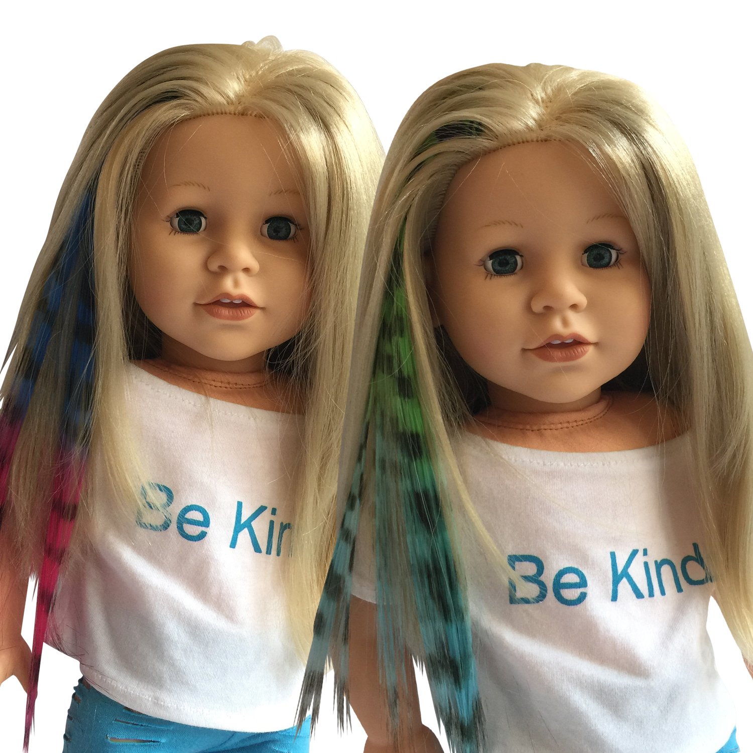 The New York Doll Collection Hair Clip Extensions for 18 inch/ 46 cm Dolls - Doll Wig Piece - Zebra Print Blue/Pink & Green/Blue - for Girl Doll Accessories