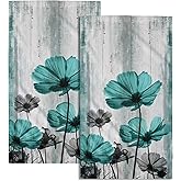 Giwawa Teal Floral Hand Towels Turquoise Flower Fingertip Towels Set of 2 Absorbent Decorative Bathroom Towels for Yoga Gym Spa Hotel Kitchen