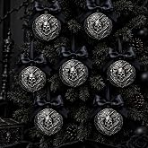 Teyva Daily 12 Pcs Halloween Skull Tree Ornaments Black Christmas Ornaments | 2.36'' Gothic Vintage Skull Ornaments with Bow, Spooky Horror Witchy Ornaments, Hanging Christmas Ornaments