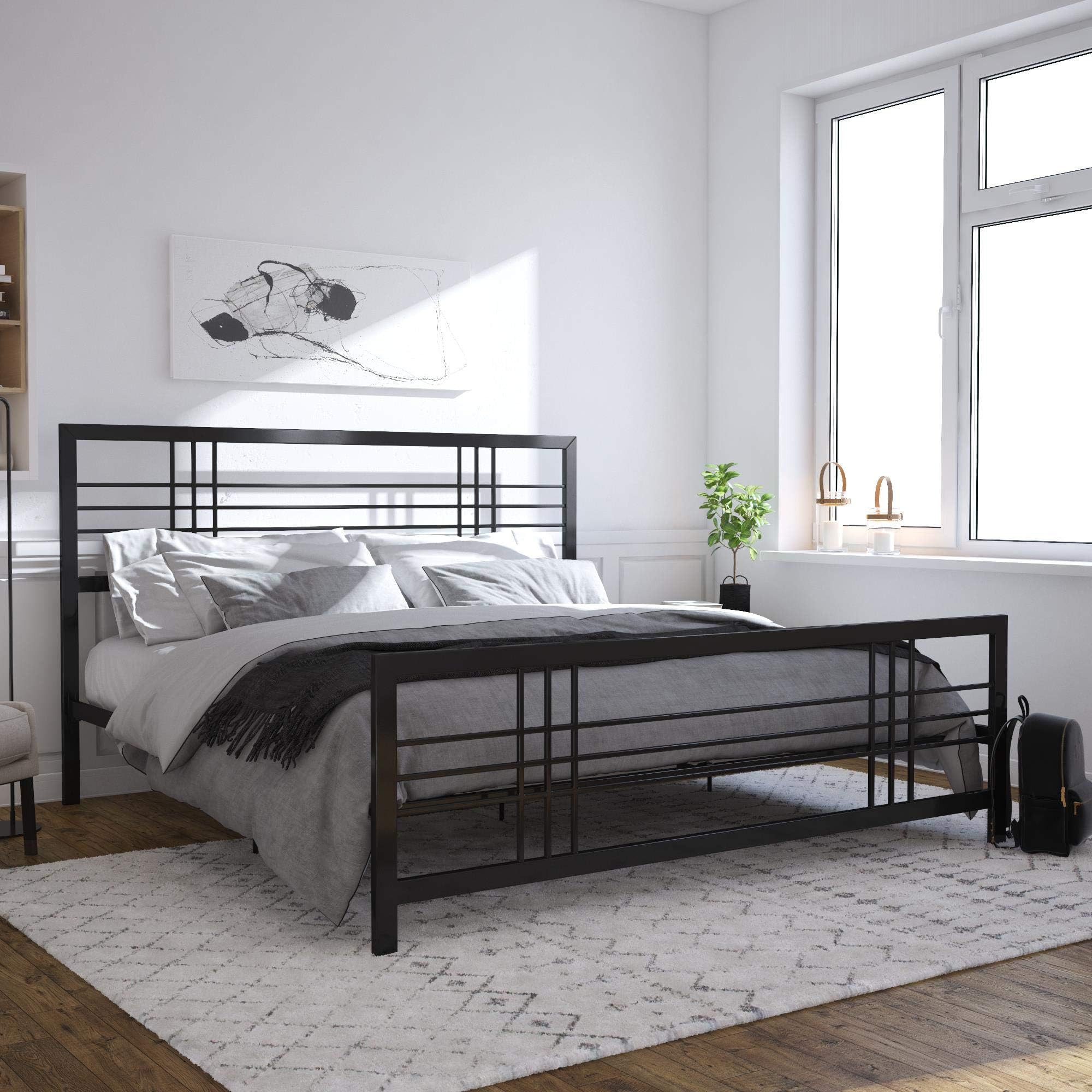 DHP Burbank, Black Metal, Queen Frame Beds, King,