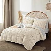 CozyLuna Duvet Cover Queen, 3PCS Beige Boho Duvet Cover Set, Geometric Pattern Tufted Bohemian Comforter Cover Jacquard Knit Textured Bedding Set with Zipper Closure
