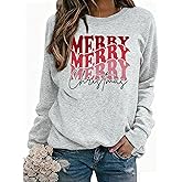 EGELEXY Merry Christmas Sweatshirt for Women Merry Letter Print Graphic Shirts Lightweight Christmas Crewneck Pullover
