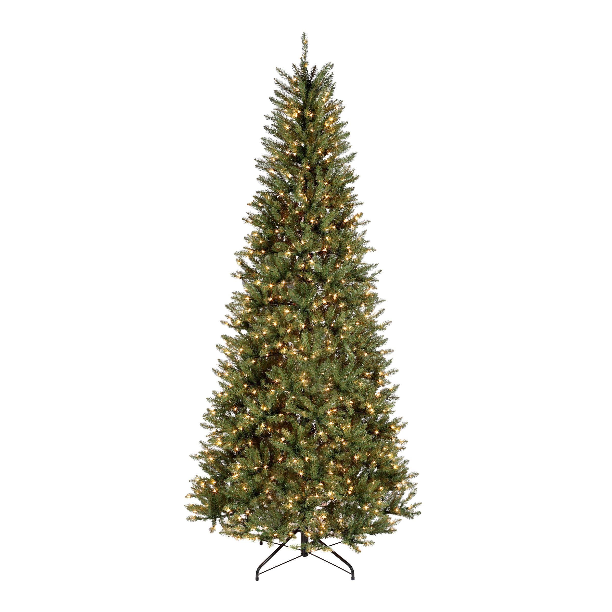 Photo 1 of National Tree Company 9 ft Pre-lit Artificial Christmas Tree, Dunhill Fir, 800 Clear Lights, 2,100 Tips, Slim Profile, Includes Stand, Green