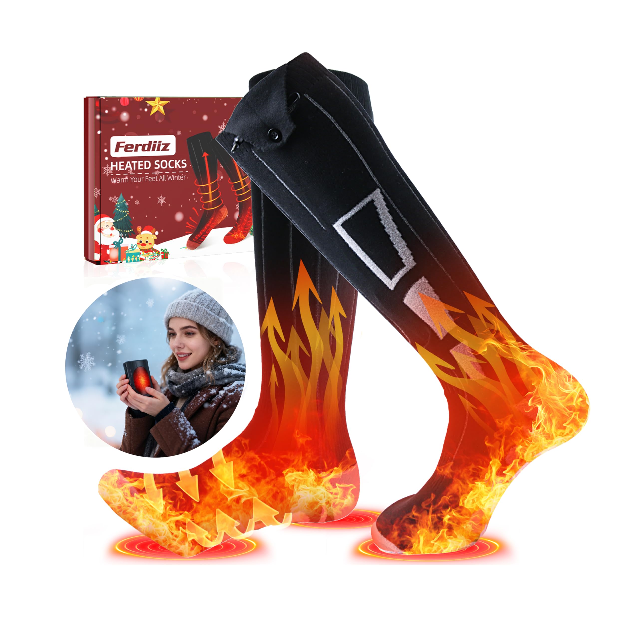 Heated Socks & Hand Warmer for Men Women, 9000mAh*2 Large-Capacity Rechargeable Battery, 360°Heating Warming, Electric Winter Socks, Foot Sole Heating Foot Warmer for Skiing Hiking Hunting Outdoor