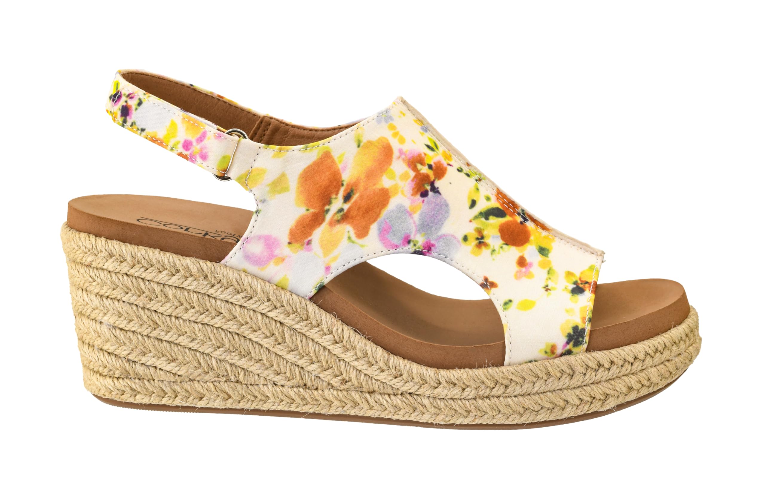 Corkys Footwear Womens Carley Wedges, Featuring Corkys EVA Foam Cushioned Insoles, A 2.5 Inch Heel, Lightweight For All Day Wear, And Hook And Loop Closure - Natural Mini Floral Jute, Size 6 Image