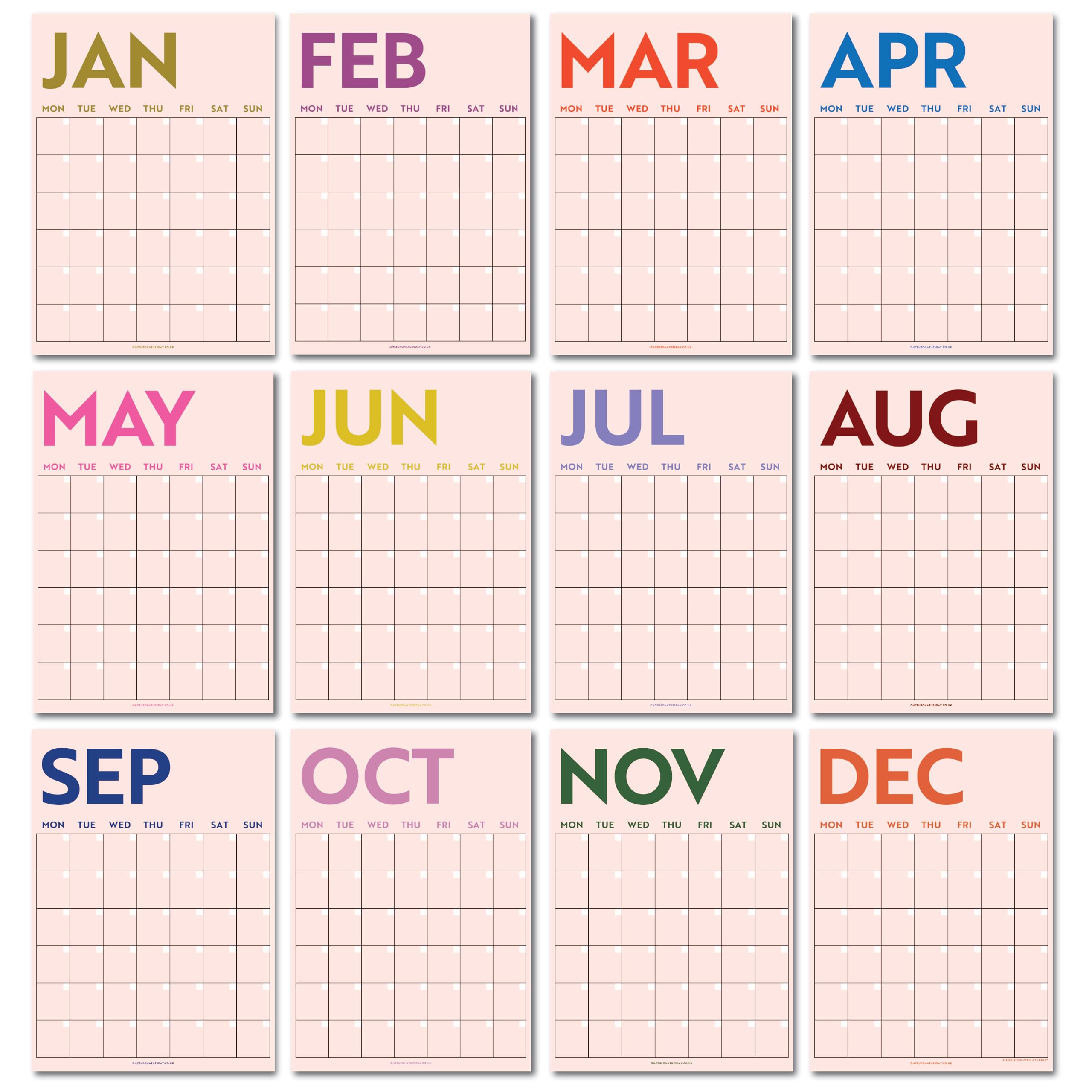 Good Tuesday, 12 x A3 Extra Large, Simply Bright Wall Planner - Undated, 12 Months, Jan - Dec - Flexible & Versatile Design - 100% Recycled & Recyclable Paper - UK Made