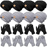 Suhine 8 Set Winter Warm Hat and Gloves Bulk Knitted Warm Beanies and Touchscreen Soft Gloves for Women Cold Weather