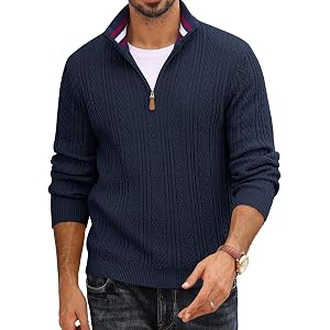 PJ PAUL JONES Men's Quarter Zip Sweaters Knit Pullover | Long sleeve, Textured, Stand collar, Casual, Breathable material, Re