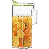 Komax Large Plastic Water Pitcher with Lid Square Water Carafe – BPA-Free, Dishwasher Safe – Water, Tea, or Juice Containers with Lids for Fridge (2.3 Liters)