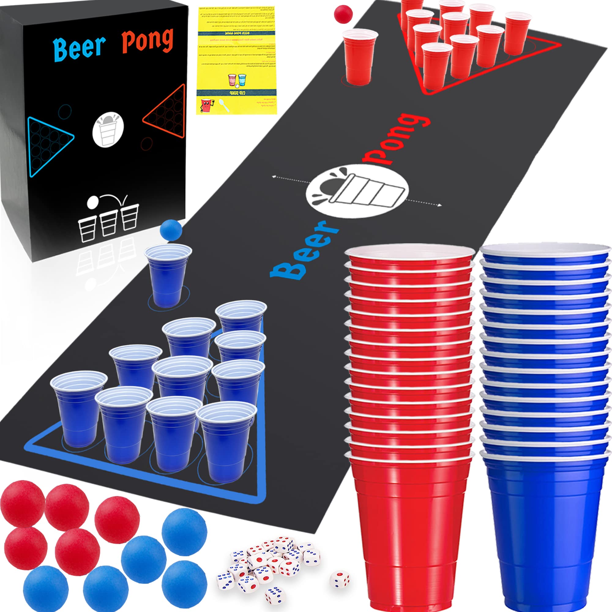 Lubibi 82PCS Beer Pong Set,Adult Drinking Game Cup Kit Bar Pub Party Supplies, Pre-Drinks, Hen Party, Student Night, Drinking Games Set with Rule Booklet Red Blue Beer Pong Cups
