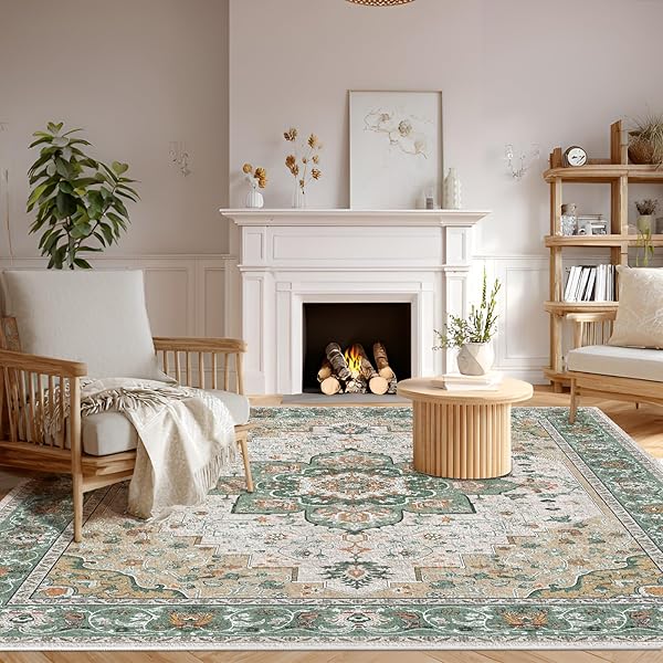 WASHABLE AREA RUGS 5’X7′ NON-SLIP VINTAGE SOFT FOR LIVING ROOM BEDROOM DINING ROOM,GLUE-FREE FORMALDEHYDE-FREE PET & KID FRIENDLY, ONE-PIECE WEAVING LOW PILE STAIN RESISTANT MACHINE WASHABLE AUG