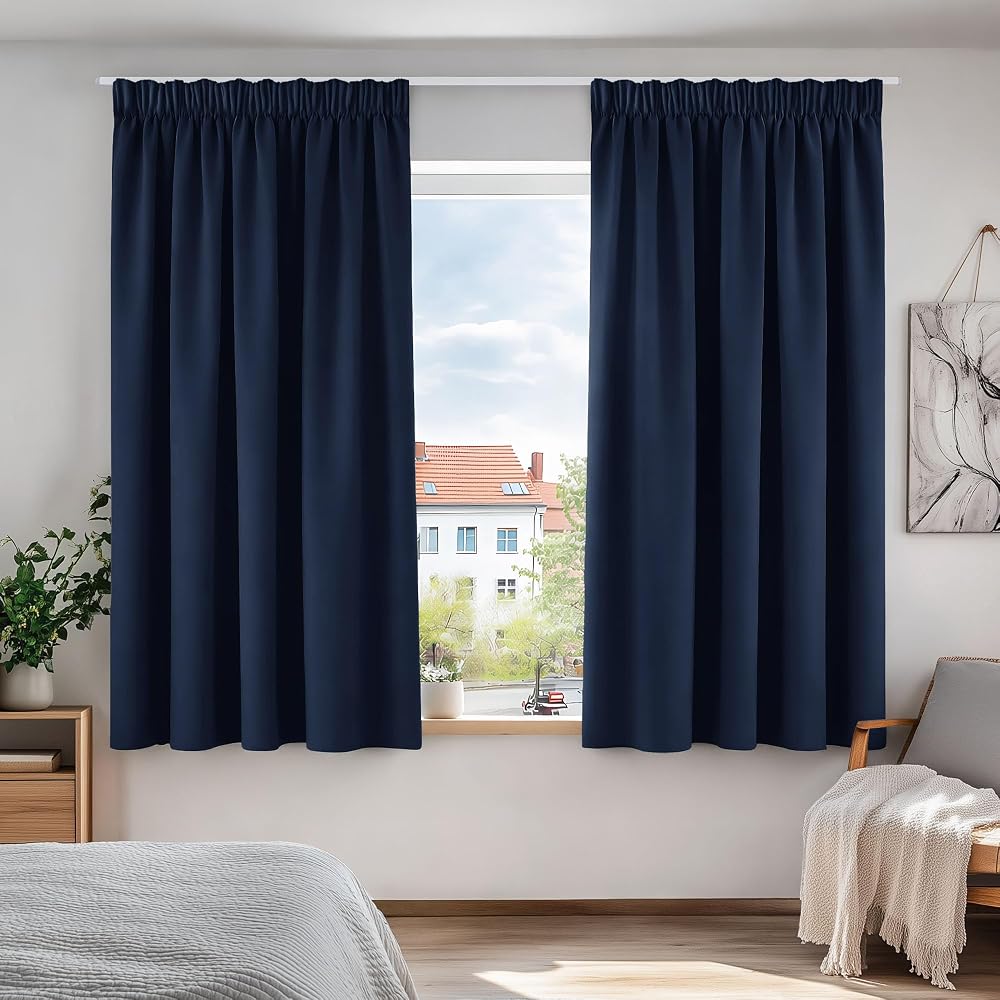 Deconovo Blackout Curtains 52x54 Navy Blue 2 Panels Thermal Insulated Pencil