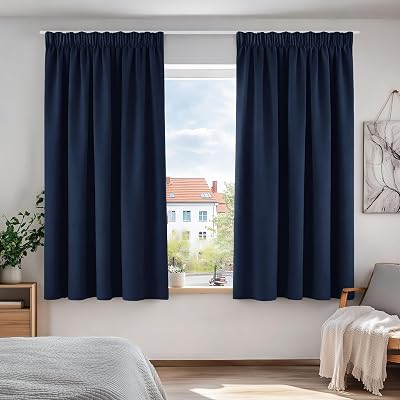 Deconovo Blackout Curtains 52x54 Navy Blue 2 Panels Thermal Insulated Pencil