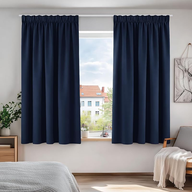 Deconovo Blackout Curtains 52x54 Navy Blue 2 Panels Thermal Insulated Pencil