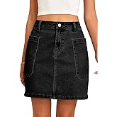 Sidefeel Women's Jean Skirt High Waisted Stretchy Casual Denim Above Knee Skirts with Patch Pockets