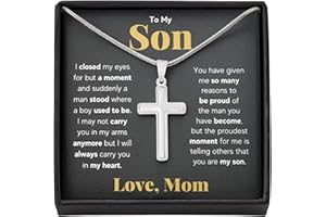 FG Family Gift Mall To My Son From Mom, Son Gifts From Mom and Dad, Mother and Son Necklace, Birthday Gift For My Son Graduation Christmas Faith Cross Necklace Present