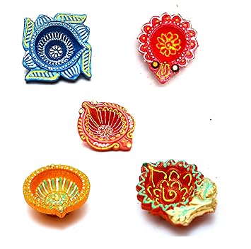 Handmade Traditional | Clay Diya | Terracotta Diya | Colorful Diya | Deepak | Hand Painted Diya for All Kind of Festivals | Diwali | Navratri | Clay Mitti Diya | Set of 5 | Multicolor | 8 cm