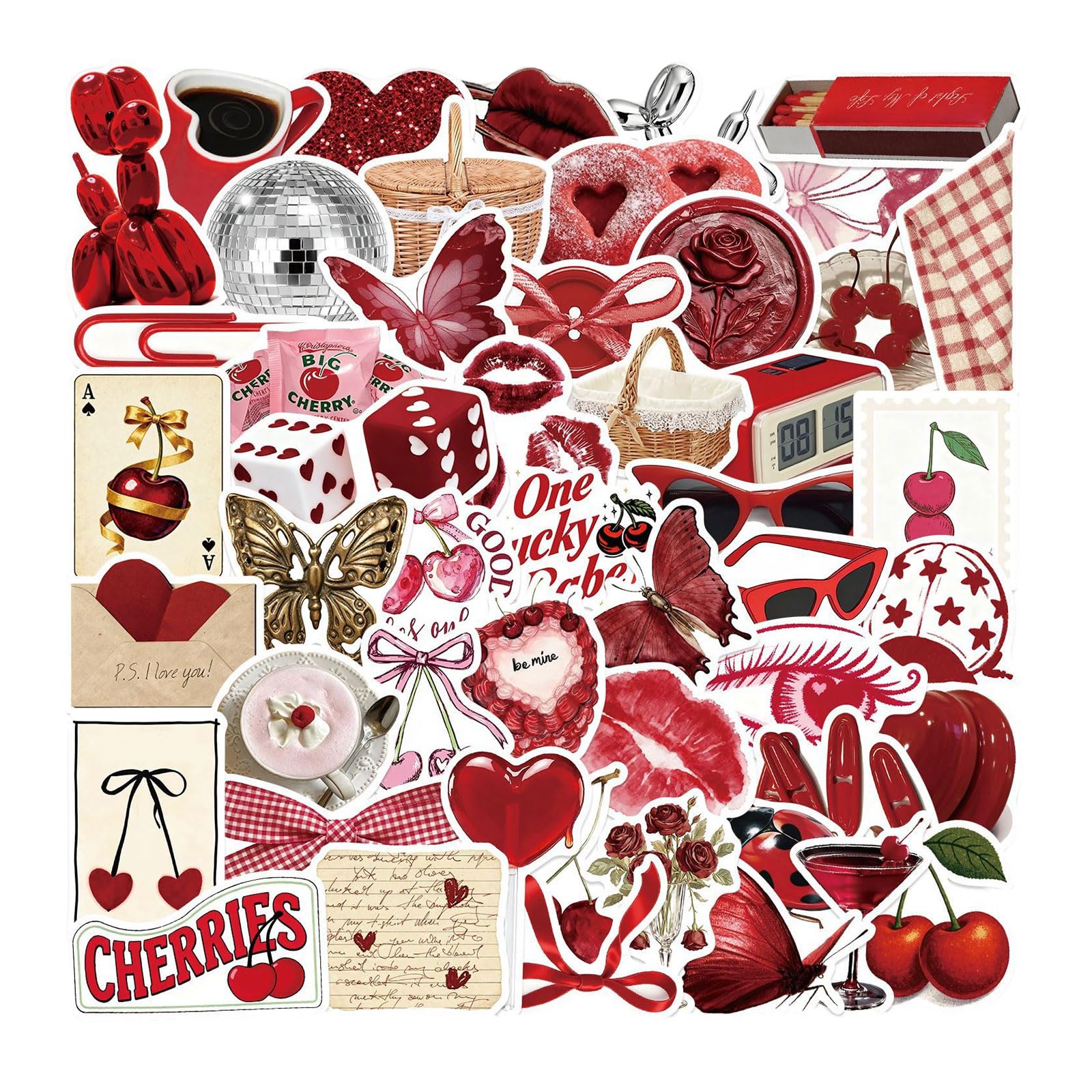 Bubaxuce 100 Pieces Cool Aesthetic Urban Stickers, Cute Cherry Stylish Decals for Girls Teens Women, Waterproof Vinyl Labels for
