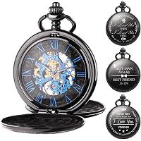 TREEWETO Montre de poche pour homme et femme Style steampunk Squelette Mécanique Argenté Rétro Montres Double Boîtier, Double étui, Rétro