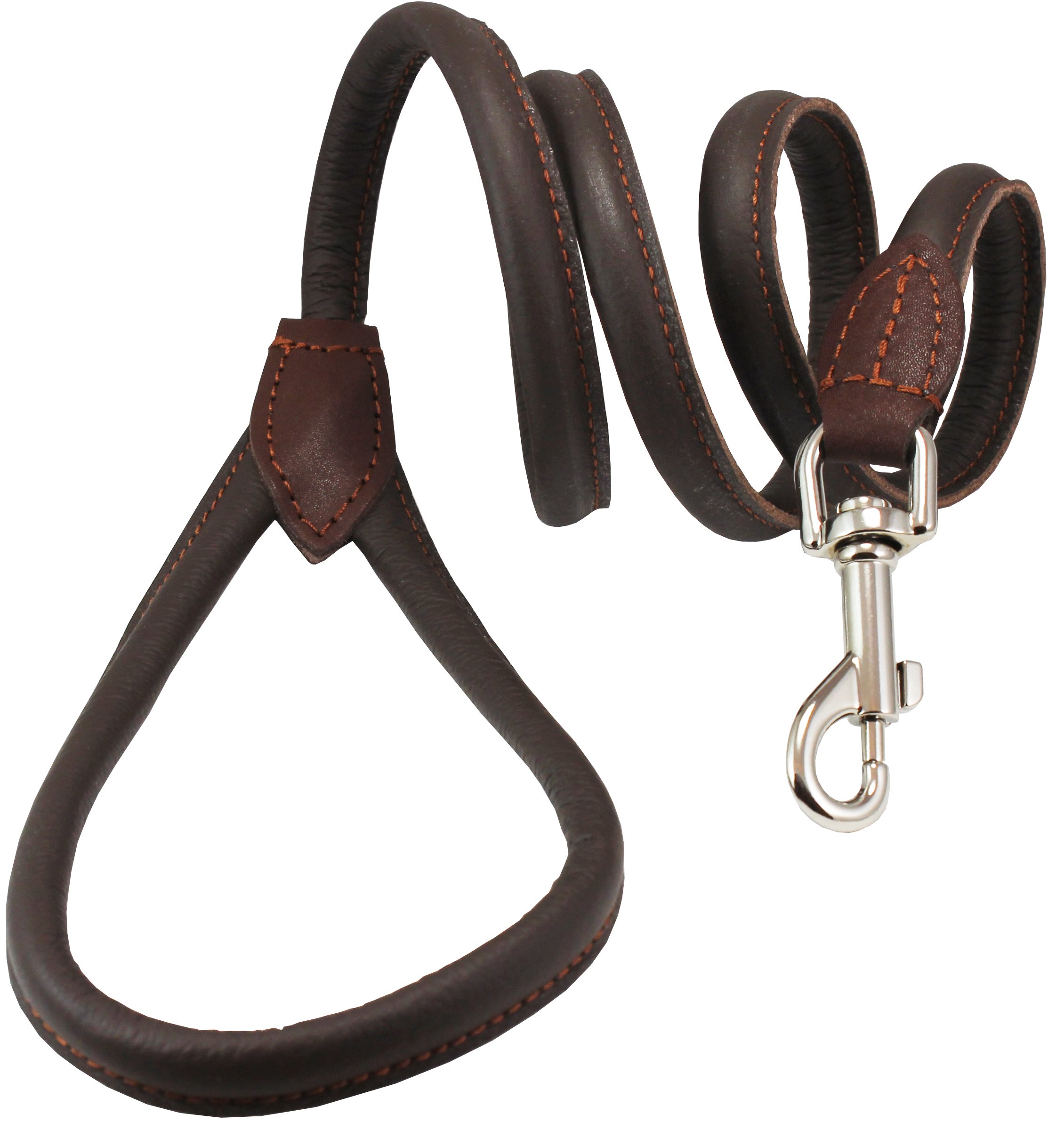 Dogs My Love 4ft Long Round Genuine Rolled Leather Dog Leash Brown (Medium: 7/16" (10mm))