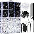 2200 Pcs Elastic Hair Bands with Hair Loop Styling Tool Set, Clear Mini Hair Bands and Black Elastic Hair Ties with Rubber Band Cutter Organizer Box Hair Accessories for Toddler Baby Girl Women