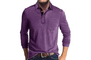 Olidarua Mens Long Sleeve Polo Shirts Casual Fashion Button Up Collared Golf T Shirts with Pocket