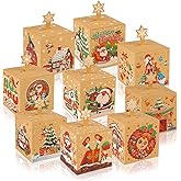 Qpout 27Pcs Christmas Kraft Paper Candy Boxes for Gift Giving,3D Xmas Goody Gift Cookies Treat Boxes,Decorative Christmas Favor Boxes for Holiday Xmas Party Favors Supplies Bag Fillers