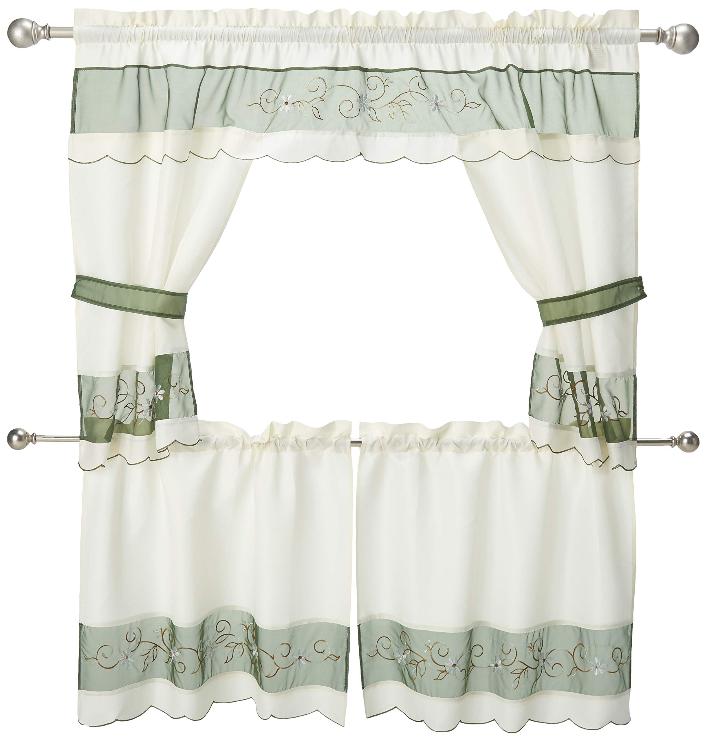 Achim Home Furnishings 58-Inch by 24-Inch Berkshire Embellished Cottage Topper with 58-Inch by 36-Inch Swaggers for Windows