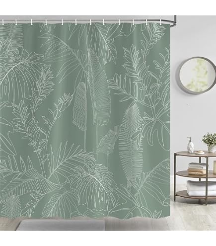 Black & White Palm Tree Shower Curtain - Tropical Jungle Bathroom Decor, 70x70 Inches, With Hooks