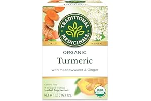 Traditional Medicinals Organic, Turmeric Tea with Ginger & Meadowsweet - Supports Normal Response to Inflammation - Kosher, Non-GMO, Caffeine-Free, Compostable - 16 Tea Bags