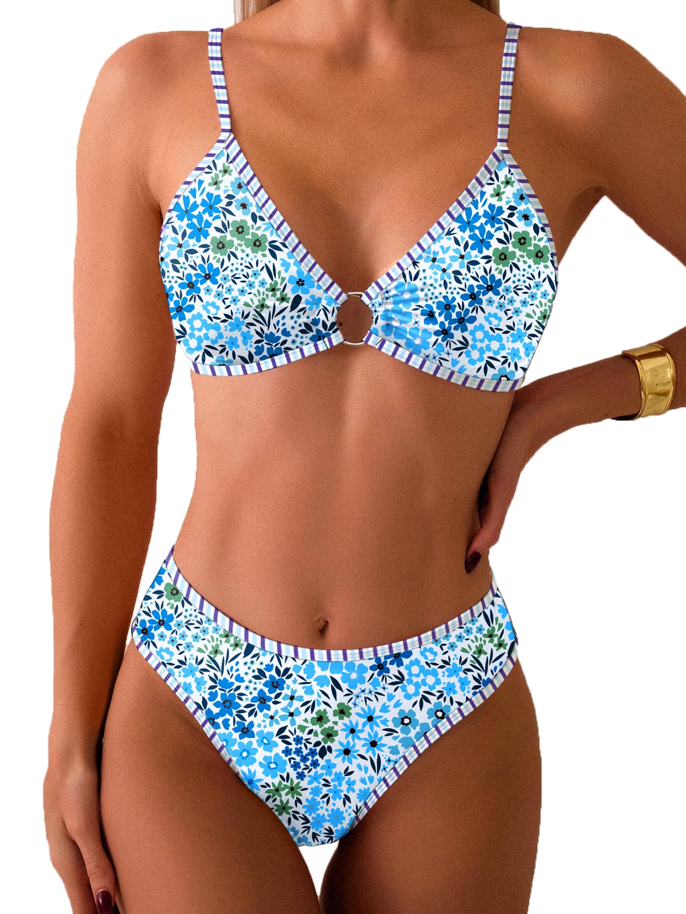 Fanuerg Women's Triangle Bikini Sets O Ring Linked
