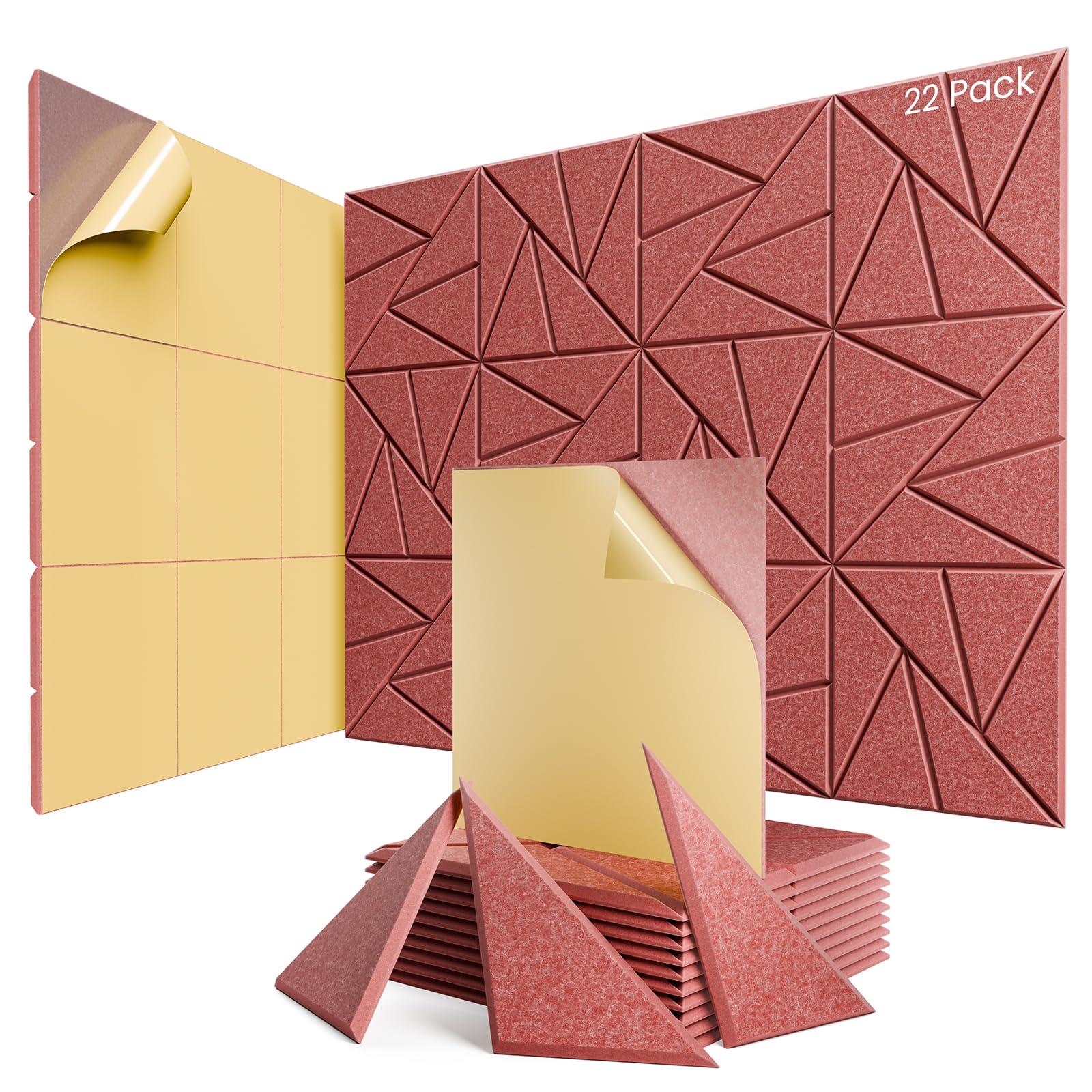 Photo 1 of 22 pack Acoustic Panels With Self-Adhesive, 12"X 12"X 0.4"Sound Proof Foam Panels, Sound Panels High Density, Soundproof Wall Panels for Home Studio Office Red