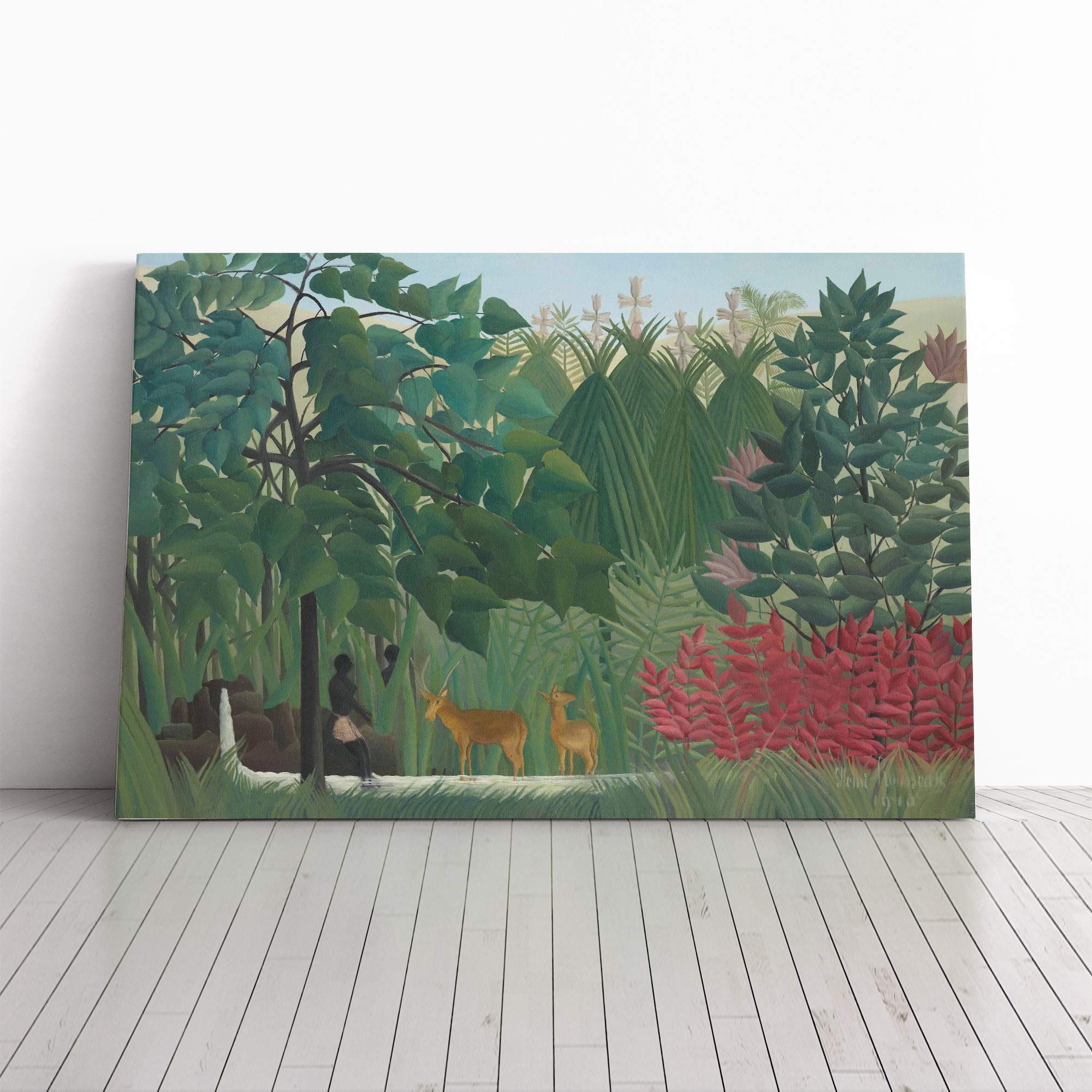 Henri Rousseau Two Deer Canvas Print | Gallery Wrapped 30mm Frame Wall Art | 20x14 inches | Ready to Hang | Modern Animals Picture | Living Room Bedroom Lounge Office