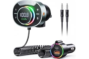Bluetooth FM Transmitter Car - SOOMFON FM Transmitter Bluetooth 5.3 Car Adapter with Big Mic Bass Stereo Hi-Fi Sound, PD30W QC18W FM Charger Support Hands-Free Calls, Aux Out, TF Card