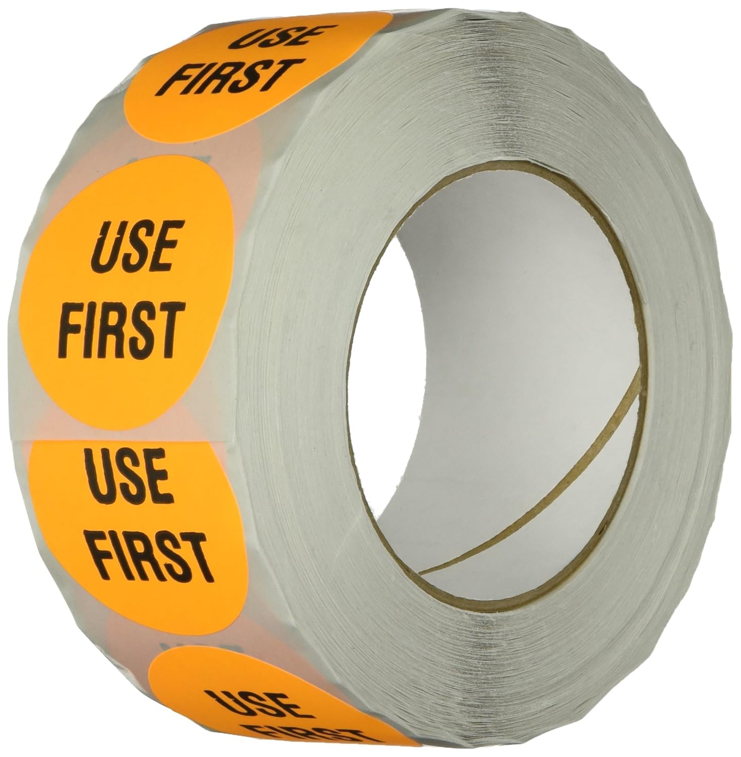 TapeCase INVLBL-039 “Use First” Inventory Control Label in Orange [Pack of 1000] - 2 in. Circular Label for Marking, Color Coding, Notating Inventory Items