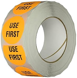 TapeCase INVLBL-039 “Use First” Inventory Control Label in Orange [Pack of 1000] - 2 in. Circular Label for Marking, Color Coding, Notating Inventory Items
