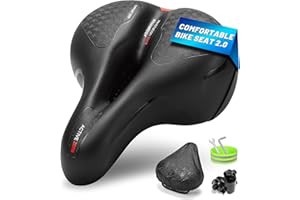 CDYWD Most Comfortable Bike Seat for Men Women, Wide & Soft Memory Foam Bicycle Seat Cushion Comfort, Universal Replacement Padded Bike Saddle for Mountain Bike, Beach Cruiser, Ebike, Stationary Bike